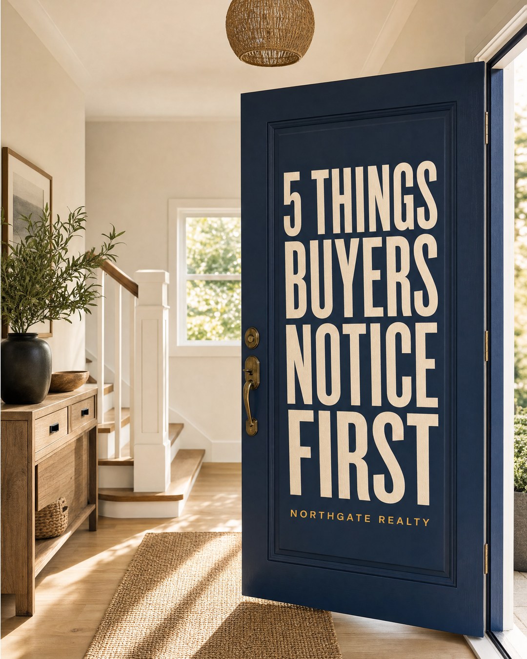Post reading 5 things buyers notice first, on a navy front door